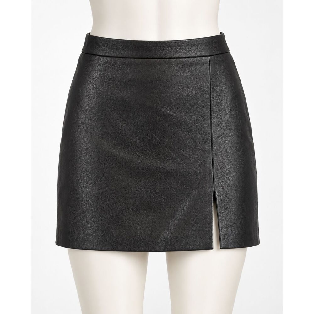 Aritzia Wilfred Black Vegan Leather Mini Slit Skirt Size 4 Goth Vamp Grunge